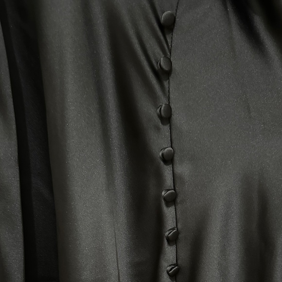 304 ZARA | NWOT Black Satin Slip Dress Button Front Midi Evening Dress (Size L) - Picture 5 of 15